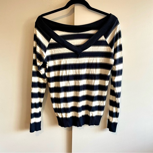 Massimo Dutti Striped Bateau Neck Cotton Top in Dark Navy and Cream - Picture 4 of 11